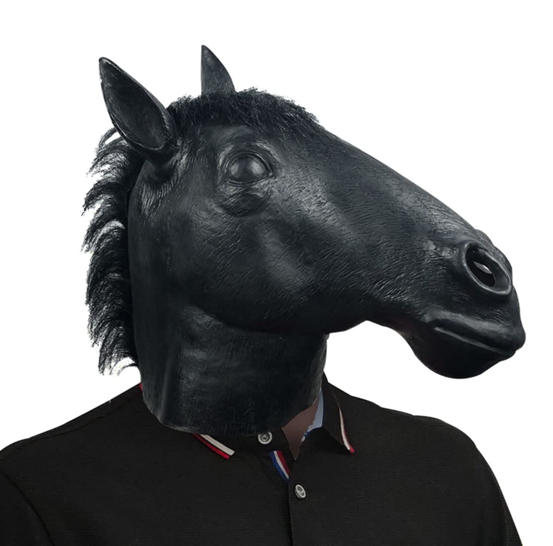 BEESUM Exclusive Horseman Head Mask Horse Cosplay Masks for Halloween Party Costume Latex (Black)