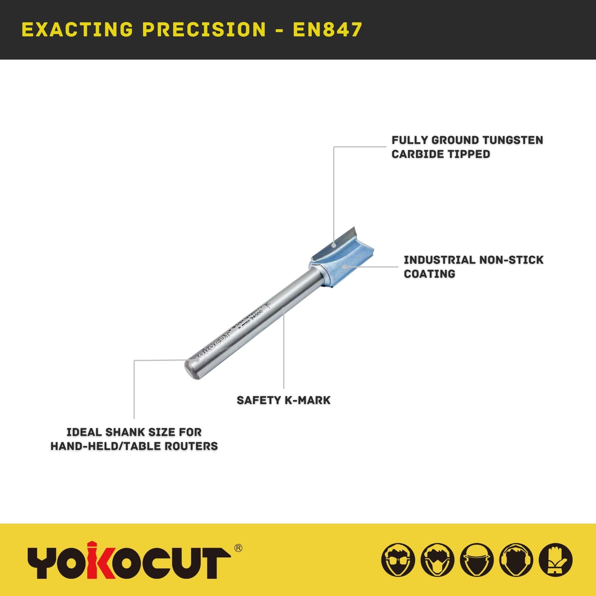YOKOCUT Straight Two Flute Router Cutter Bit, 1/4 Inch Shank, 12mm Cut Diameter & 20mm Cut Length - Image 3