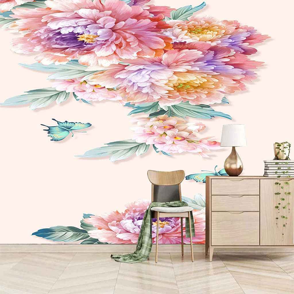 Papier peint canvas 3D fleur de pivoine rose auto-adhésif en 300x210 cm