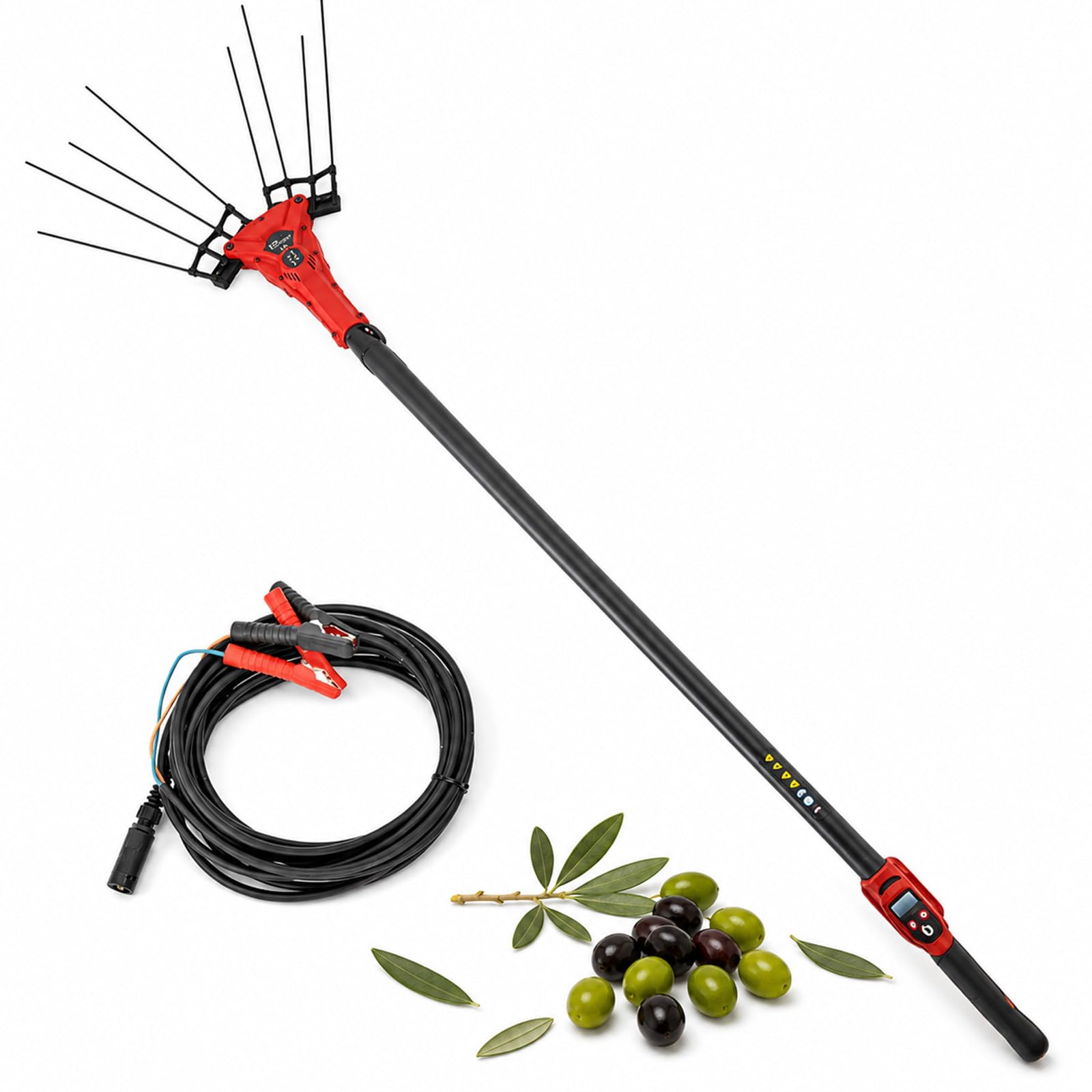 Recogedor De Aceitunas Máquina, Cosechadora De Fruta Eléctrica con Pértiga Ajustable 175-270 cm, Motor Brushless, Mango LED, 6 Velocidades Y Cable 10m para Jardines 600W-ToolOnly