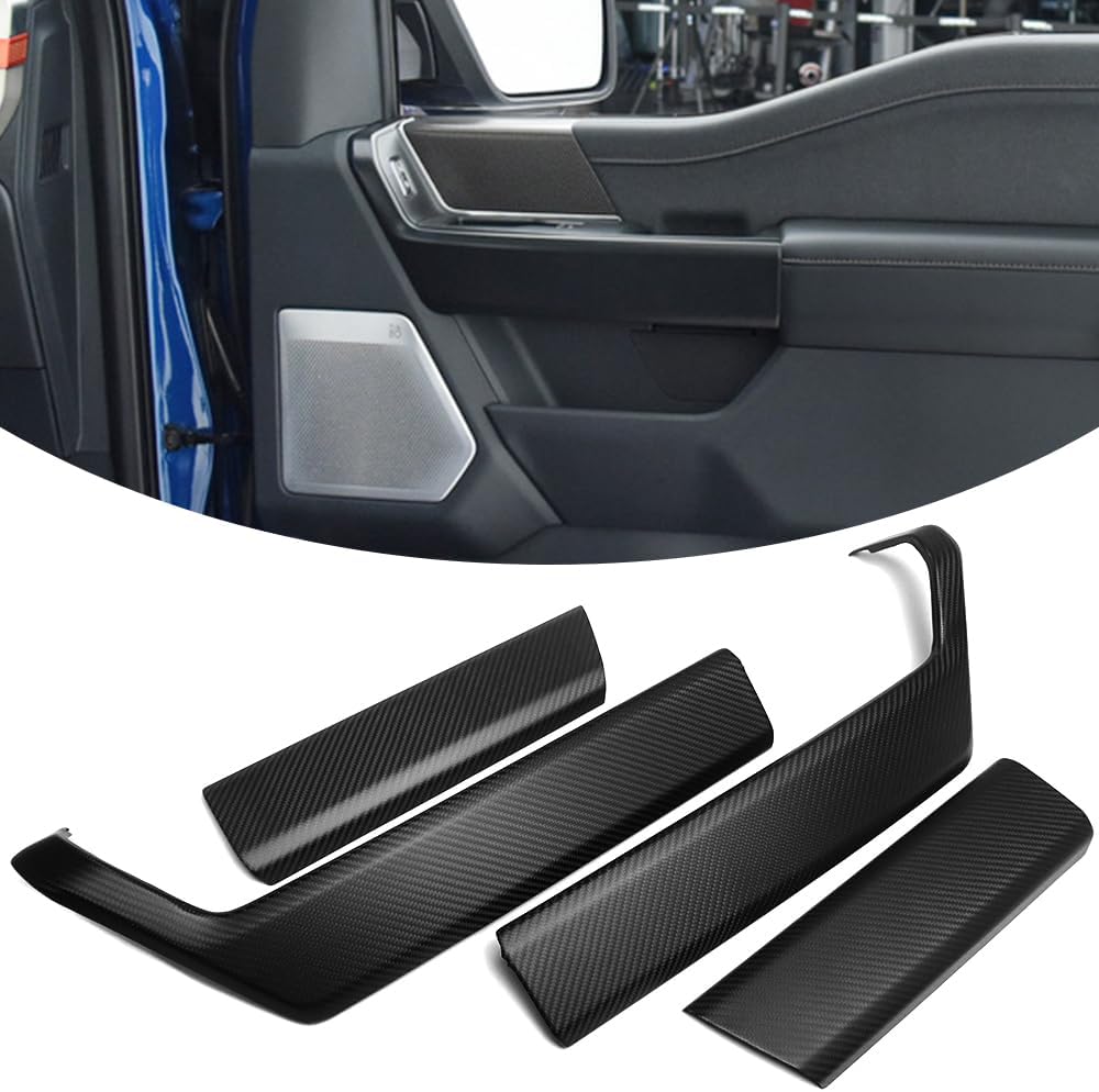 Jogon Carbon Fiber Inner Door Armrest Panel Trim for Ford F150 Raptor Tremor Lariat Limited Platinum XLT King Ranch 2021 2022 2023 2024 2025 2026 Front Rear Side Handle Overlays (Glossy CF)