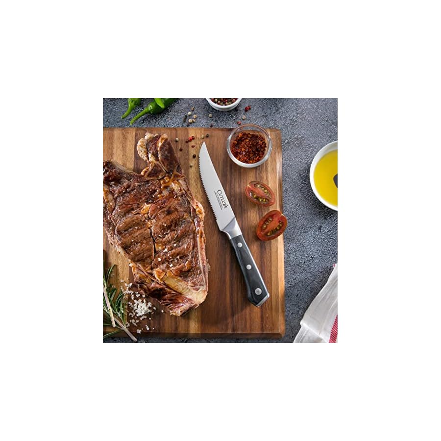 CUTLUXE-4-Pcs-Steak-Knife-Set-8-Pcs-Knife-Block-Set-Forged-High-Carbon-German-Steel--Full-Tang-Razor-Sharp--Ergonomic-Handle-Design--Artisan-Series CUTLUXE 4 Pcs Steak Knife Set & 8 Pcs Knife Block Set– Forged High Carbon German Steel – Full Tang & Razor Sharp – Ergonomic Handle Design – Artisan Series