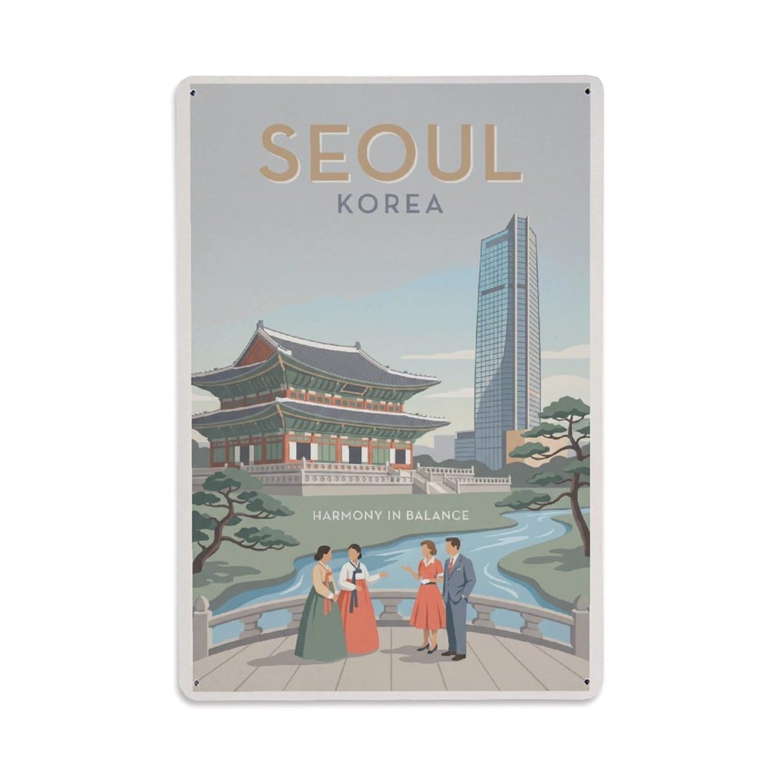 Metal Tin Sign Vintage Travel Seoul Korea Harmony