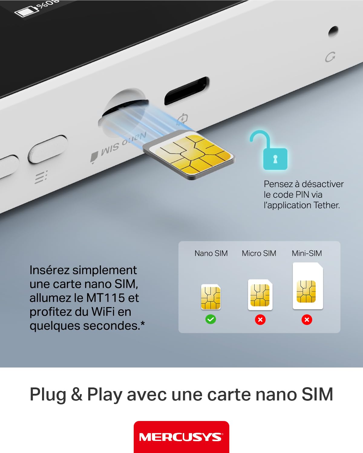 TP-Link MT115 Mercusys Hotspot 4G LTE Mobile Wi-Fi MiFi 6 AX300 Jusqu'à 287 MB/s Pocket WiFi Portable Batterie 2400 mAh Écran LCD Déverrouillé