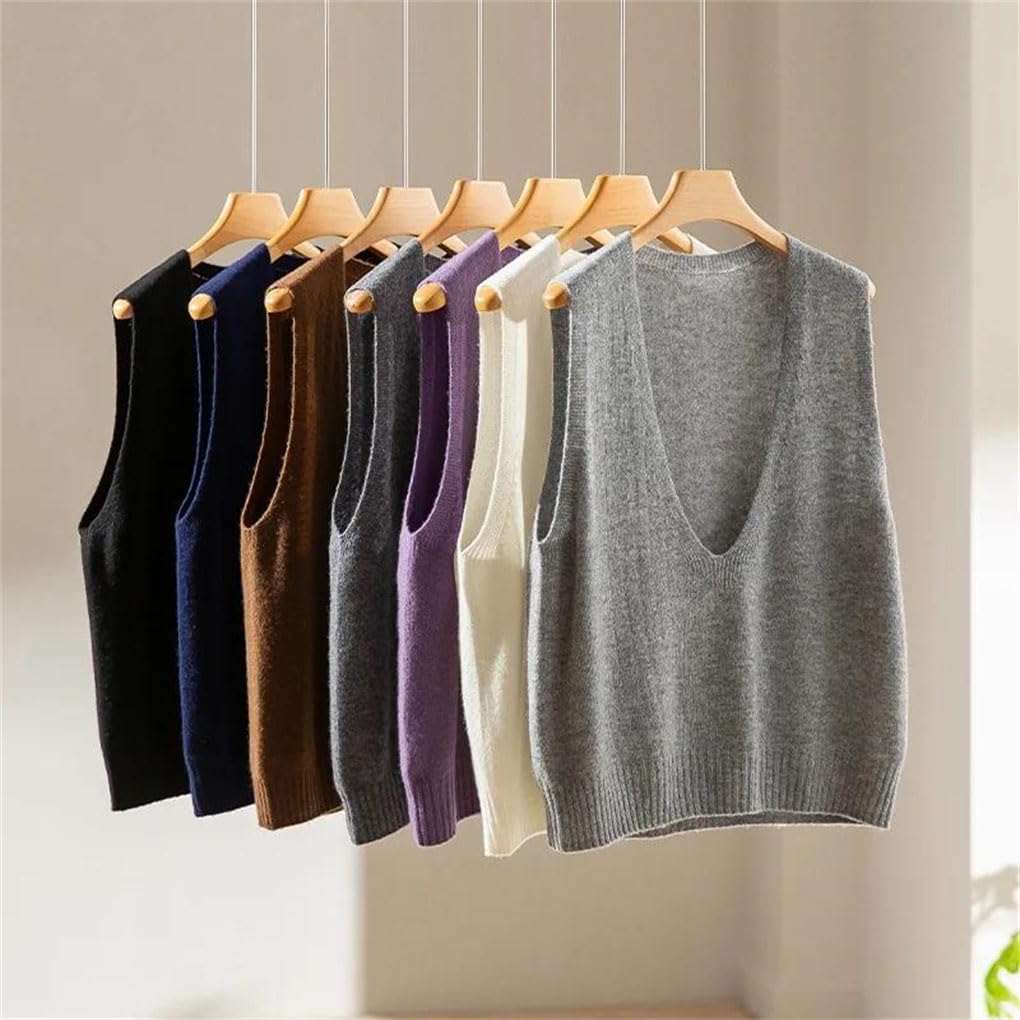 Women Wool Seamless Sweater Vest V-Neck Sleeveless Knitted Tops