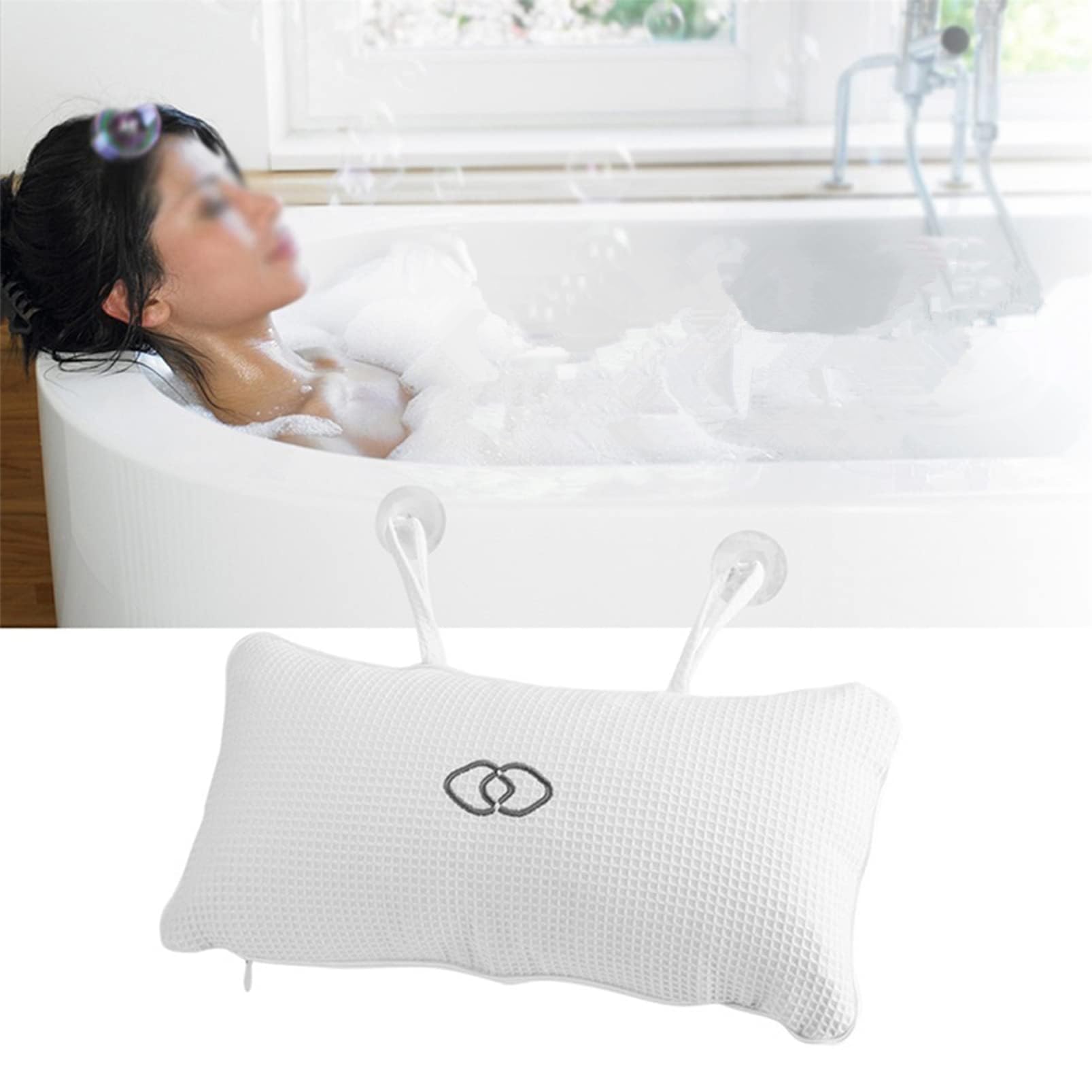Bath Pillow for Tub Anti-Slip Soft Comfortable Bathtub Spa Cushion with Suction Cups Relax & Comfy Breathable Neck & Head Support Spa Pillow for Bathtub Home Holiday Rest Essential, Hot Tub