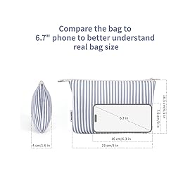 Narwey Small Striped Makeup Bag for Purse Travel Makeup Pouch Cosmetic Bag Zipper Pouch Bags for Women (Greyish Blue Stripe)