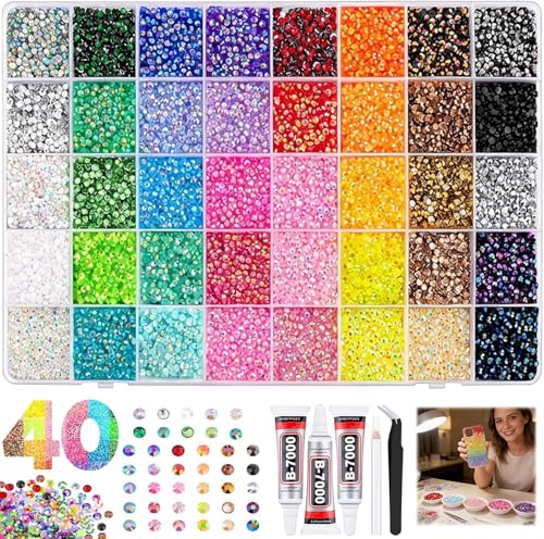 36000Pcs Resin Jelly Rhinestones for Bedazzling Multicolor 3mm Flatback Gems for Diamond Art Bedazzler Kit with 3Pcs 10ml B7000 Jewelry Glue for Bedazzle Thing Crafting Book Nail Art (40 Colors)