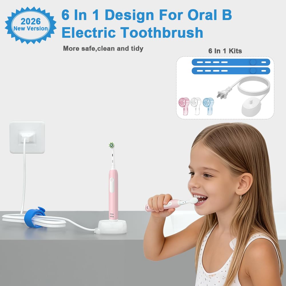 Base de cargador de repuesto 6 en 1 (3 cabezales de cepillo de dientes, cubierta a prueba de polvo, 2 bridas de silicona) para cepillo de dientes eléctrico Braun Oral-B 3757, carga inductiva