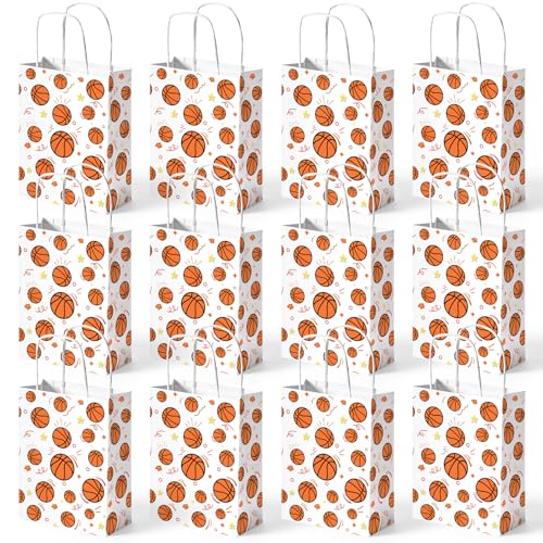 VGOODALL 24 Pack Gift Bags, 5.5" x 2.8" x 8" Basketball Party Favor Bags with Handles for Sports Themed Party Girls Boys Birthday Decoration