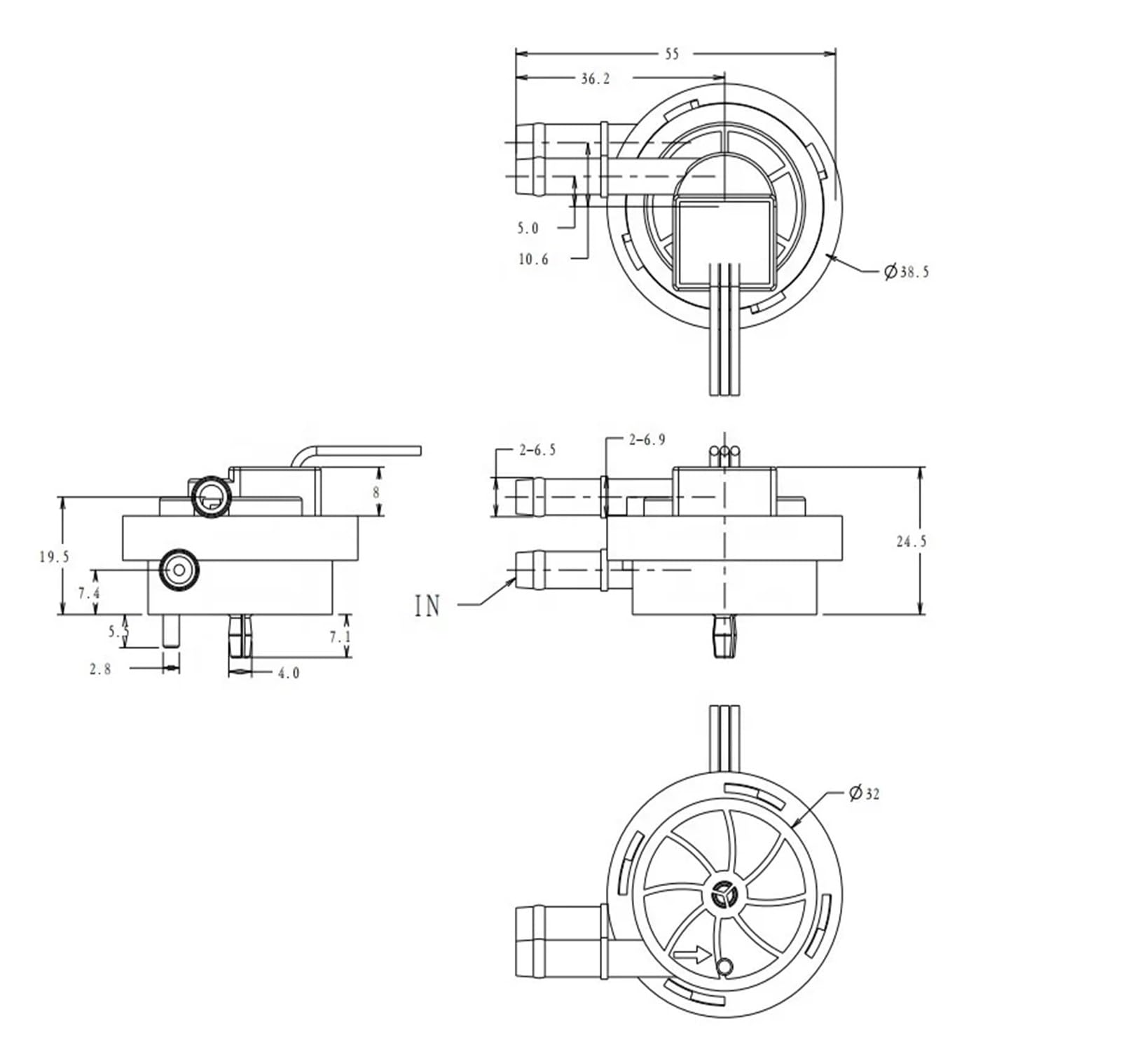 LBBCQVJK 3-5V USN-HS06PQ-1 6mm Hose Barb end Hall Flow Sensor 0.1-1.5LPM 1% Error Suitable for Coffee Machines