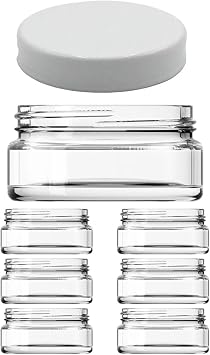 50 Cc Clear Glass Cream Jar with 6 50 ml Plastic White Lids and Inner Lids