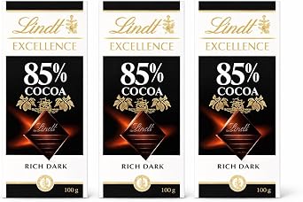 Lindt Excellence Rich Dark Chocolate Bar, 85% Cocoa, 100g, Pack of 3