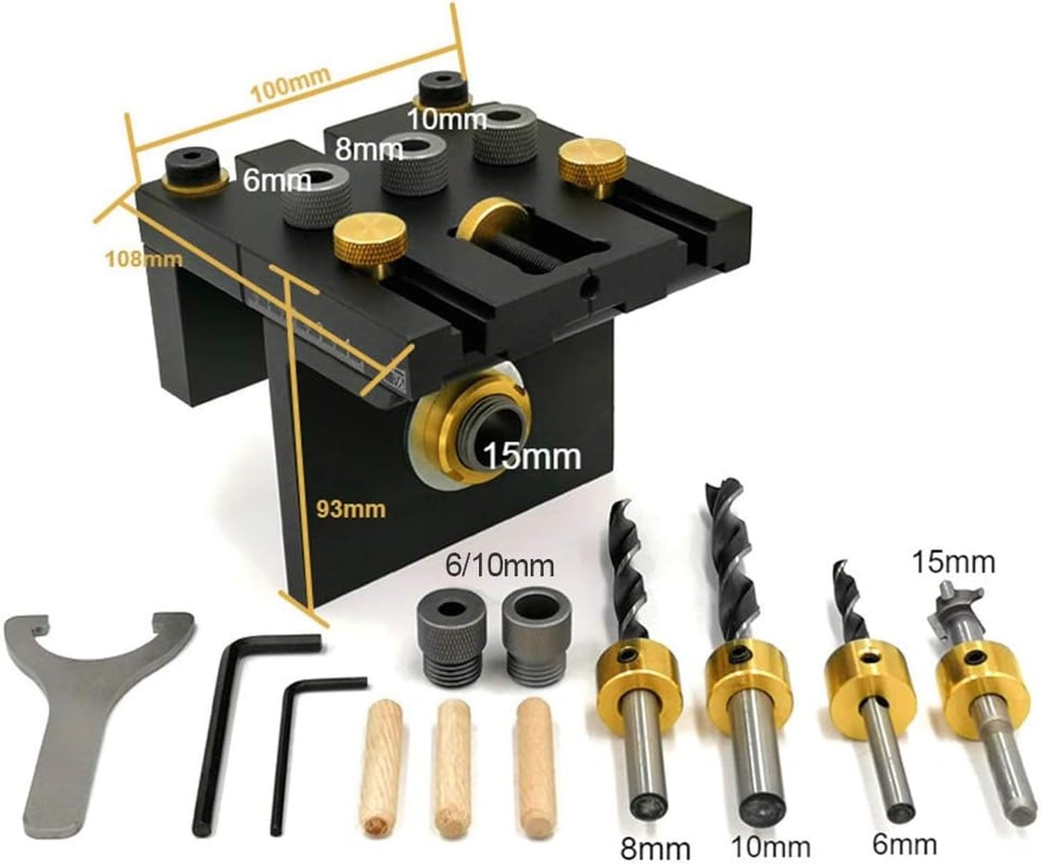 Plantilla perforación madera 6-15mm guía broca 3 en 1 escuadra acoplamiento