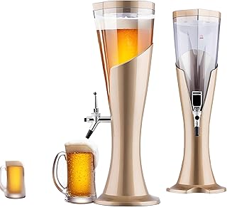 Beer Tower 3L/100oz Beverage Dispenser with fluent Spigot & Ice Tube,Margarita Tower, Mimosa Tower, Tabletop Liquor Drink Dispenser for Parties, Bars, Pubs, Restaurants