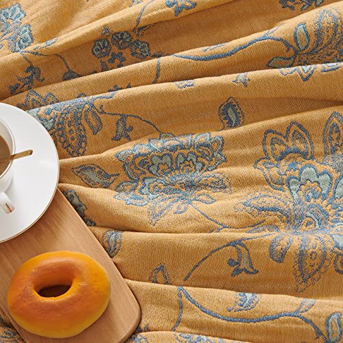 Jinchan Boho 100% Cotton Blanket Muslin Lightweight Twin Size 4-Layer Quilted Throw Blanket For Couch Soft All Season Floral Blanket Throw Cotton Coverlet Blanket For Bedroom Living Room Decor 60”X80“ #TOP7