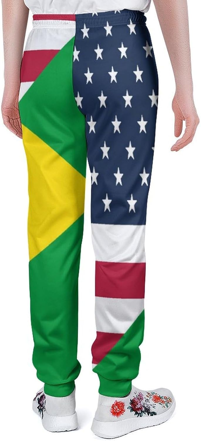 U.S.A and Brazilian Flag Men's Sweatpants Novelty Jogging Pants Sports Running Bottoms Trousers Women