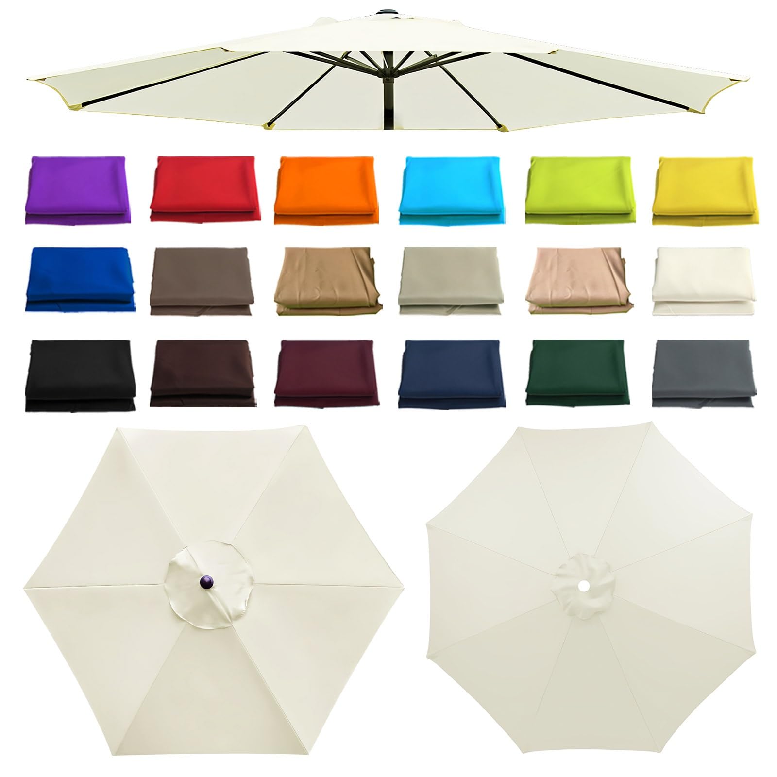 2-3.5m Parasol Umbrella Replacement Cover, Umbrella Fabric Canopy Cover for 6/8 Arms, Patio Parasol Replacement Canopy, Breathable, Rainproof, for Outdoor, Patio, Garden, Beach(White,8 ribs: 3.5m/11
