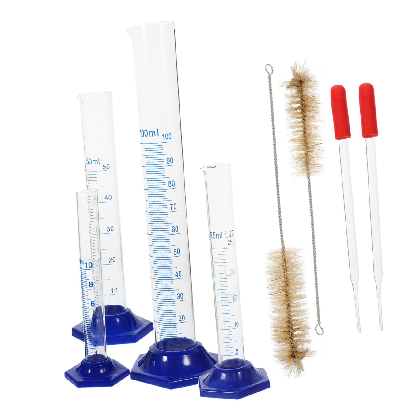 SOLUSTRE 4juegos Cilindros Graduados Vidrio Con Cepillos De Limpieza y Gotero Para Experimentos De Laboratorio y Mediciones Precisas