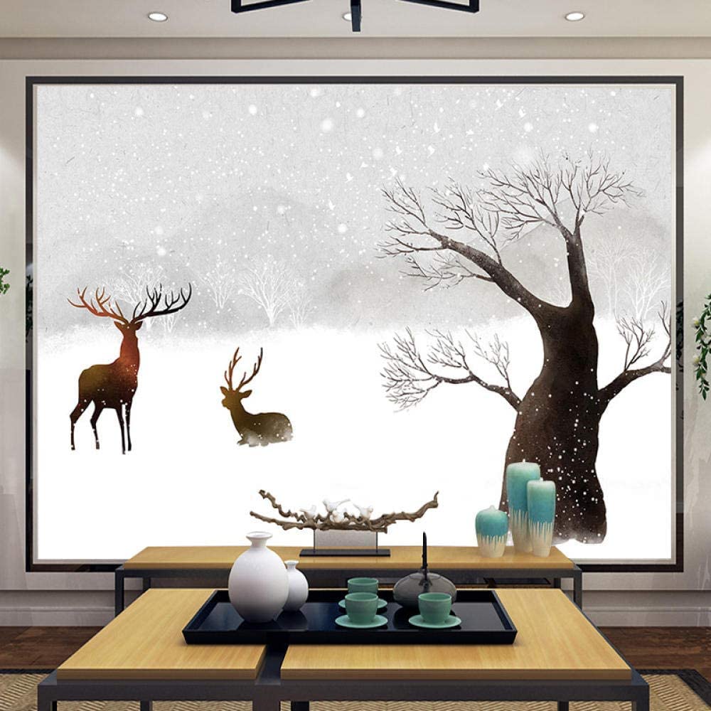 Carta Da Parati 3D Per Ristorante E Caffè Alce Animale Della Neve D'Inverno Carta Da Parati Per Camera Dei Bambini Carta Da Parati 3D Peel And Stick Adesivo Da Parete Autoadesivo Came 200(L)x150(H) cm
