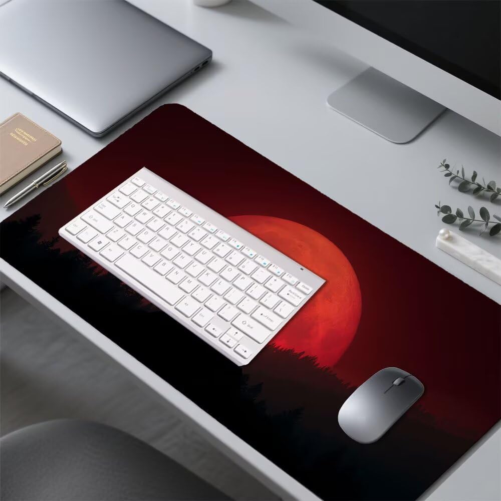 Podkładka pod mysz Księżyc Podkładka pod mysz 1000 x 400 x 3 mm Czerwona Mata do gier Desk Mat, Ochraniacz na biurko, Akcesoria do gier, Lepsza dokładność i szybkość, dla graczy PC, laptopa, biura, f