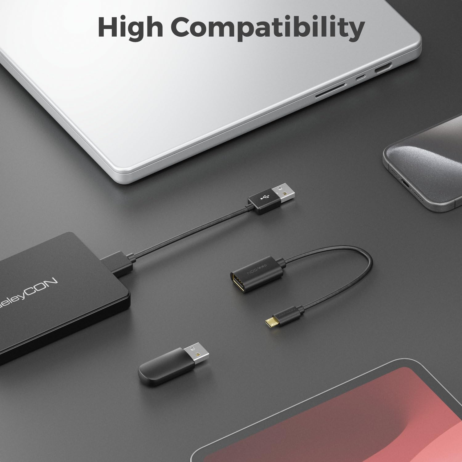 deleyCON 20cm USB 2.0 High Speed OTG Kabel Adapter (1 Sztuka) - USB-A na Micro-USB B - S7 S7 Edge S6 S6 Edge S5 S4 Note 5 4 3 - Czarny