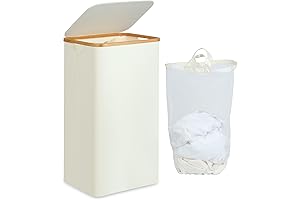Thoughtful Storage Solution: Collapsible Laundry Hamper with Lid and Bamboo Handles for...