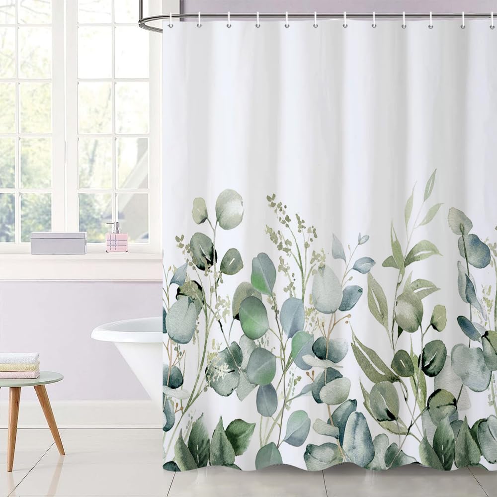 Uiiooazy Cortina de Ducha de Hoja Eucalipto, Cortinas de Ducha Verde Oro Abstracto Planta Cortinas de Baño Antimoho Impermeable Lavable Tejido de Poliéster Cortina Ducha con Ganchos 90x180cm — view 334