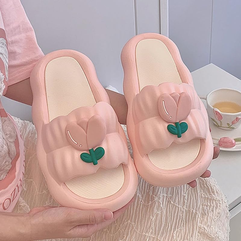 Shower Slippers Sandals Women Flower Slippers Tulip Cute Y2k Kawaii Aesthetic Shower Flip Flops Women Flats Indoor Beach Travel Pool4