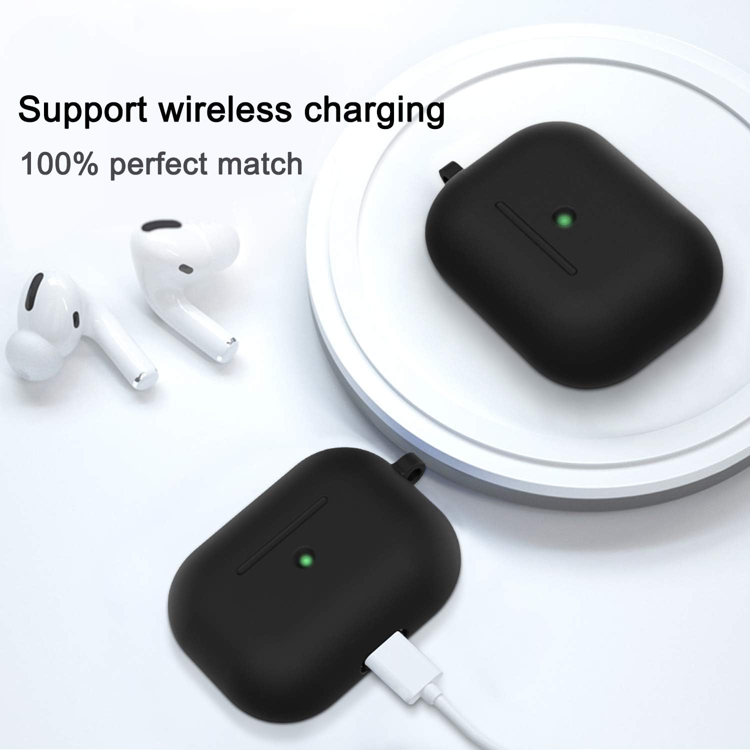 Compatible AirPods Pro Case Cover Silicone Protective Skin for Apple Airpod Pro Case 2019 (Front LED Visible) Black
