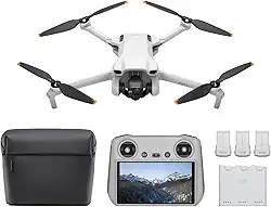 DJI Combo Mini 3 Fly More (DJI RC), drones com câmera para adultos 4K, 3 baterias para tempo de voo de 114 minutos, disparo vertical, transmissão de vídeo de 10 km, mini drone leve para iniciantes