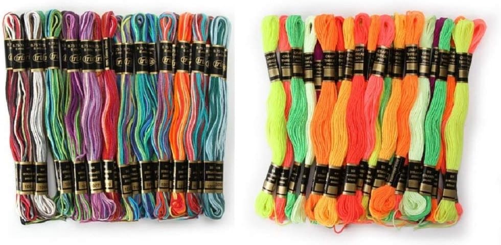 Iris 1380 Ombres (24 Pack) cotton and Iris 1500 Neon (24 pack) polyester Embroidery Threads Friendship bracelets key chains shoe laces jean hems scrapbooking