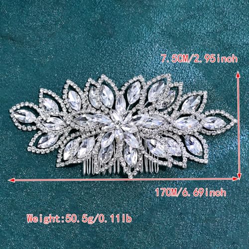 Peine para cabello nupcial con diseño floral de cristal plateado miniatura 6