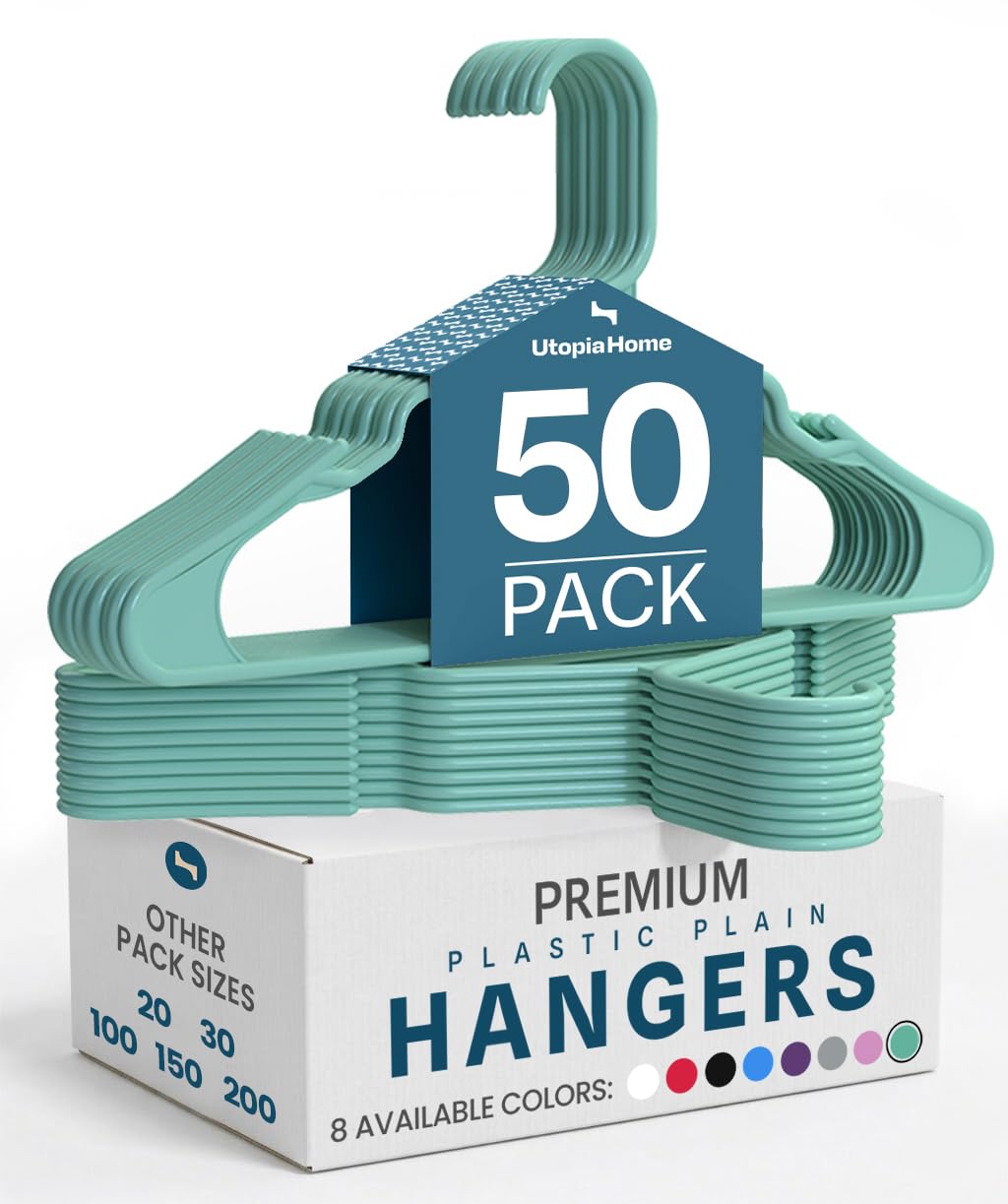 Utopia Home 50 Pack Plastic Hangers Space Saving, Durable Hanger with Shoulder Grooves, Aqua