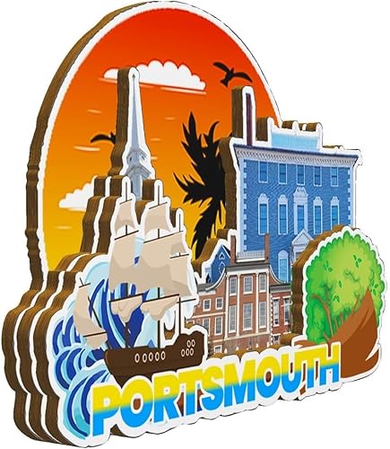 Miniatura 2 de Portsmouth New Hampshire - Imán de madera para nevera, monumentos en 3D, recuerdos coleccionables, decoración hecha a mano -2874
