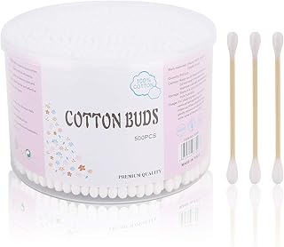 500pcs Cotton Swabs with Natural Hard Wooden Stick, Double Round Head Cotton Buds for Daily Use
