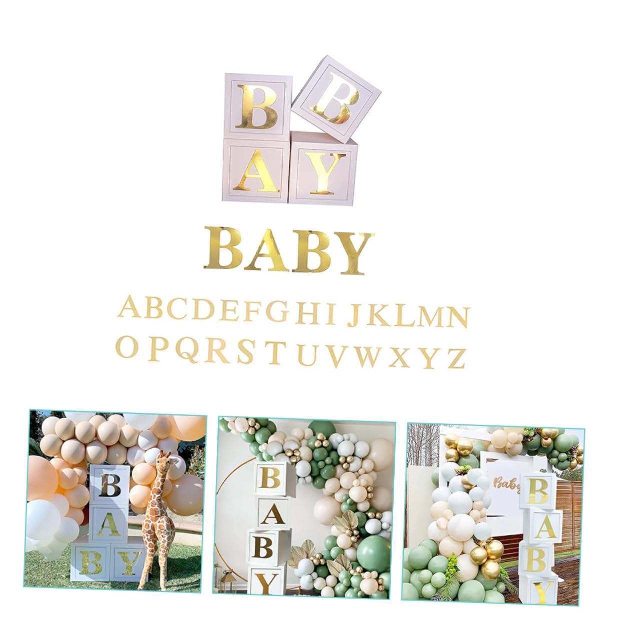 OUNONA Luftballonketten für Babyparty Dekorationen aus Papier in Weiß und Grün Babyboxen zur Shower und Gender Reveal Party Einsatz