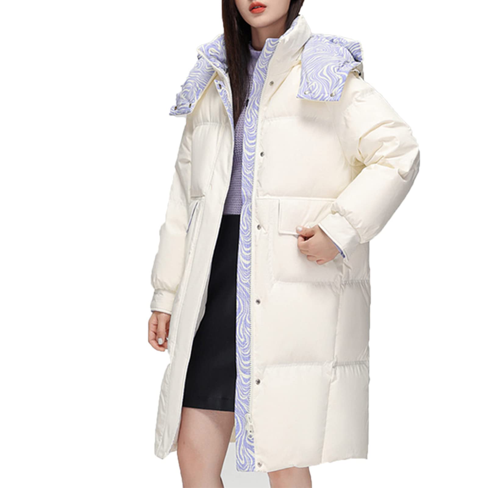 Women's Down Puffer Jacket Oversize Down Jadket 90% White Duck Jacket Hooded Thidk Long Outdoor Outenwear Parka Coat