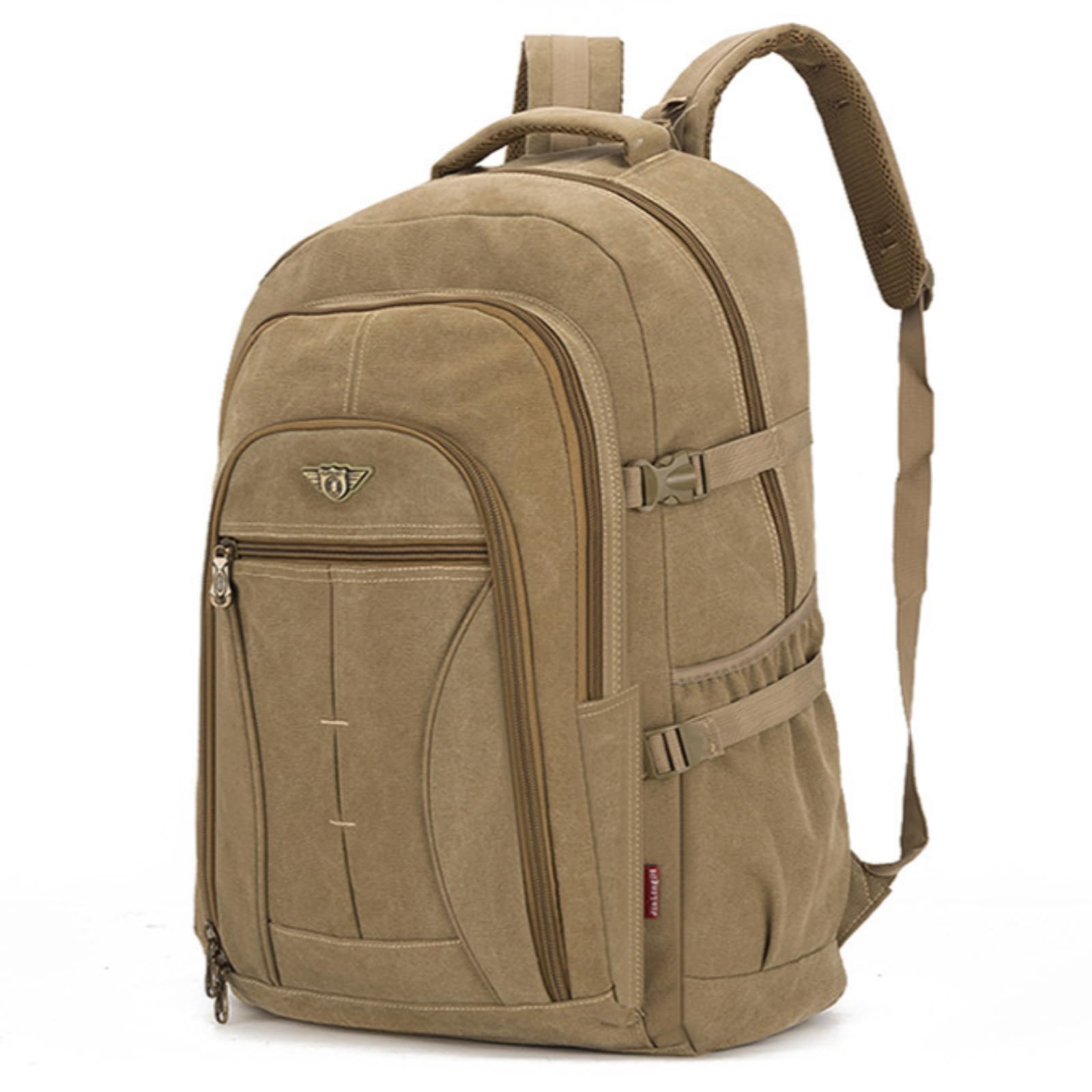 CINGHI LUSSO 70L Canvas Backpack Travel Rucksack for Men Women Large Bag for Outdoor Camping Hiking Casual Daily Laptop Pack Unisex Schoolbag (Khaki)