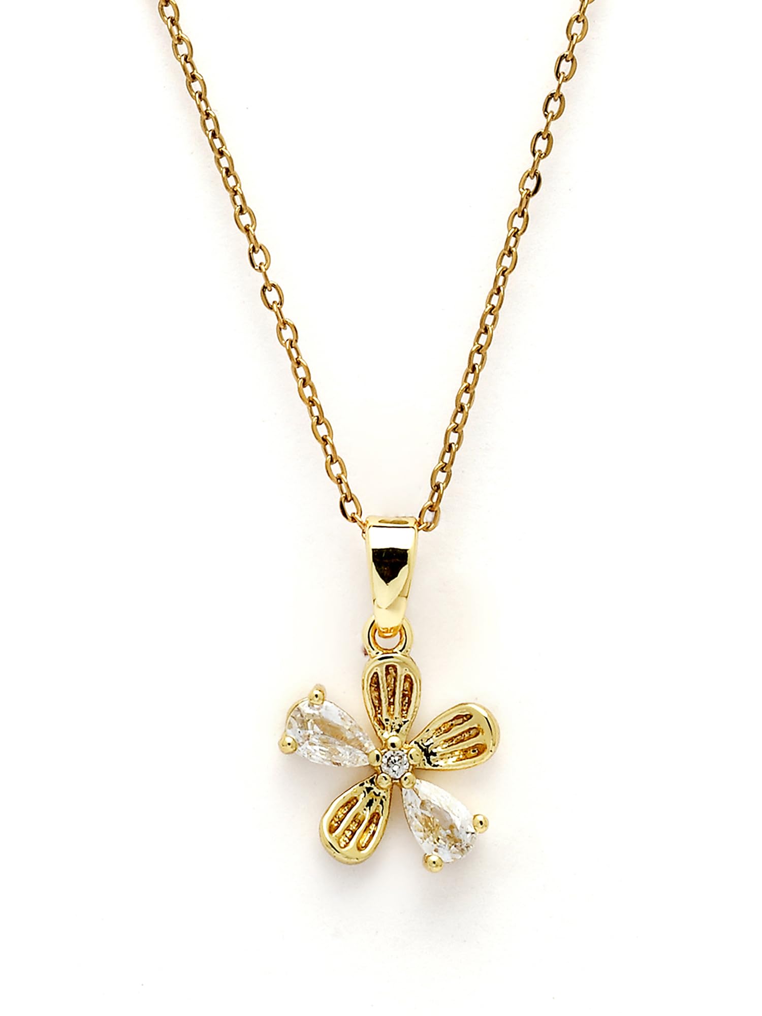 karatcart Bohey Delicate Gold-Plated Floral Pendant with Sparkling Crystals for Women-picture-34