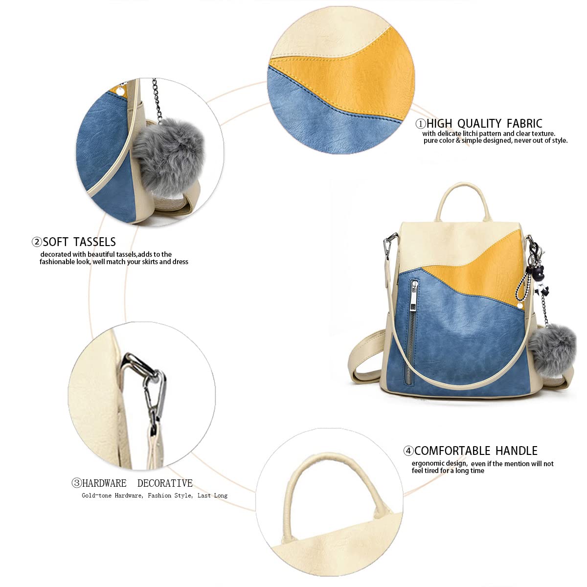 BUKESIYI Mujer Bolsos Mochila Niña Vestir Antirobo Pequeña Casual Bandolera Portatil PU Cuero Piel ES78163