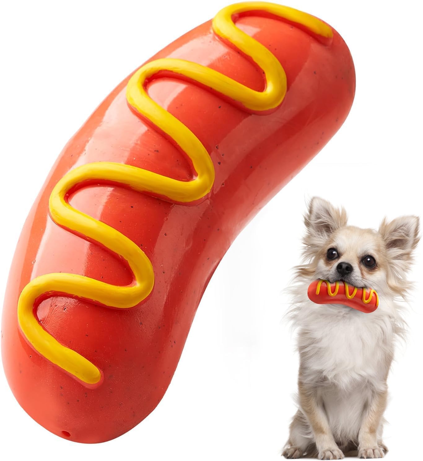 Homodoskey Hot Dog Squeaky Dog Toy - Interactive Rubber Dog Chew Toy for Aggressive Chewers - Durable Dog Accessories & Long Lasting Dog Chews - Humorous Gift for Dog Lovers (2 PCS)