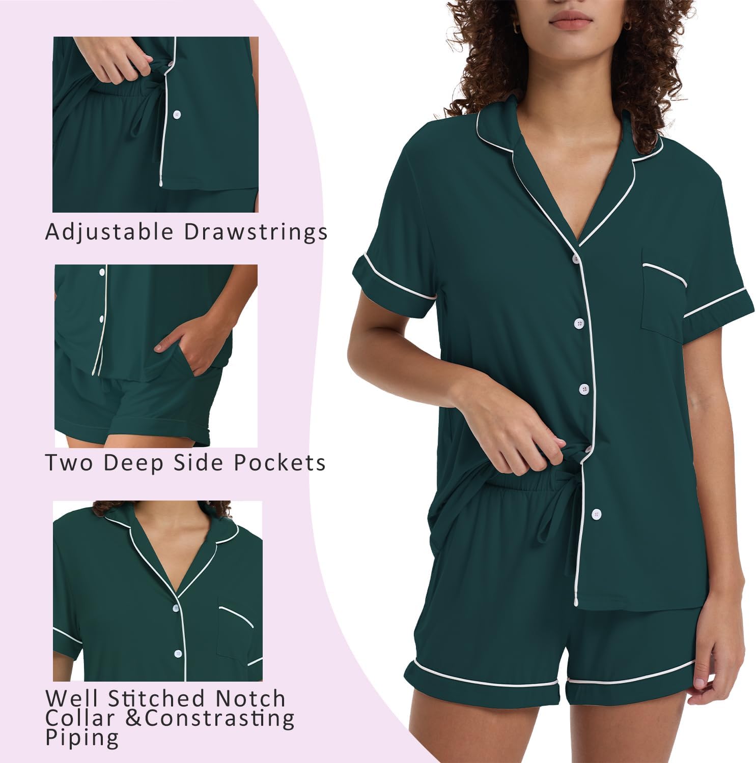 TOSMO Women's Pajamas Set Viscose from Bamboo Short Sleeve Sleepwear Button Down Loungewear Soft Cooling Pjs - Image 5