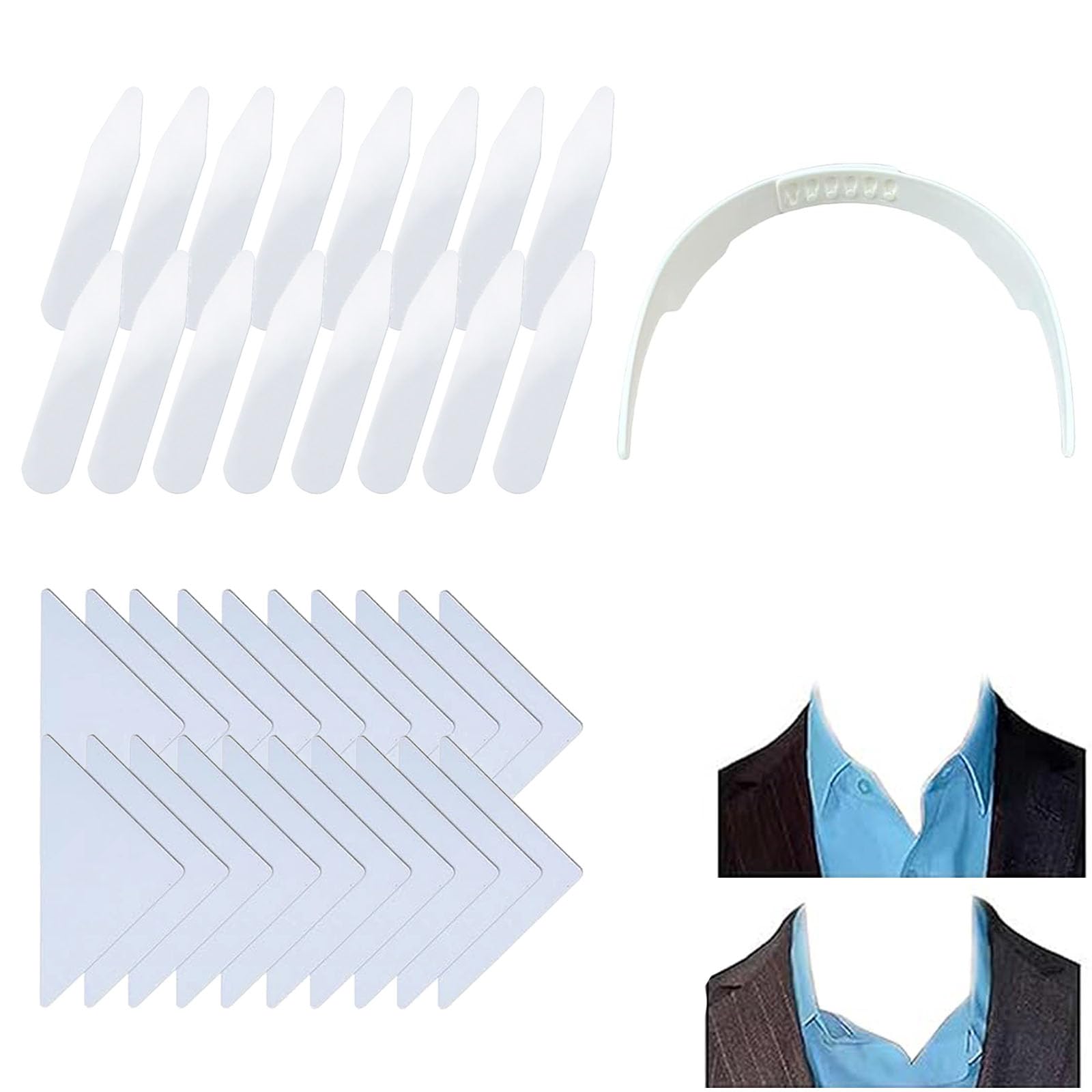 19 Pcs Shirt Collar Protector, Shirt Stays for Men, Include 1 Shirt Collar Protector and Stand Men's Shirt Smooth Collar 8 Pairs and Triangular Collar Sticker 10 Pairs, Ideal for Formal and Daily Use