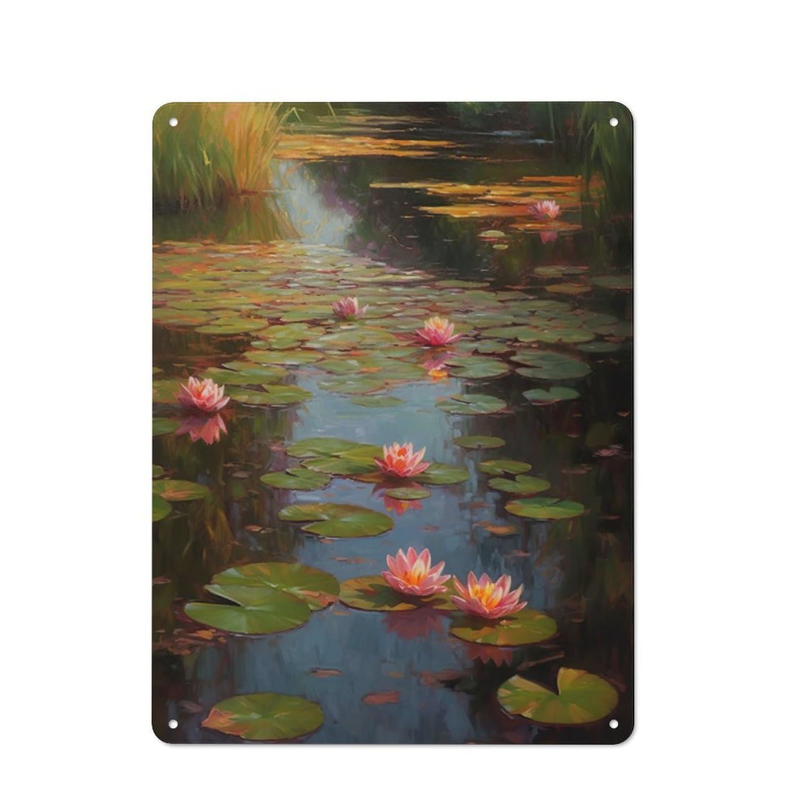 Junmoney Lily Pond Rustic Metal Sign 40X30cm For Hallway Wall, For Collectors Of Rustic Metal Wall Decor