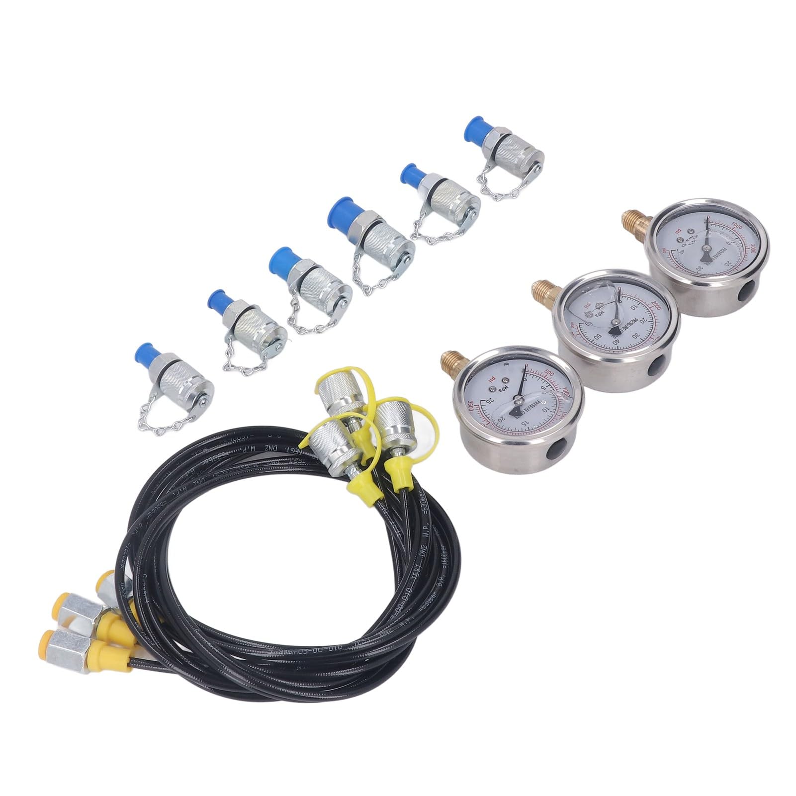 Jeanoko Kit de Prueba de Presión Hidráulica Preciso Calibre 3 6 Acoplamiento 3 Manguera Portátil para Excavadoras Bombas Compresores Prensas Hidráulicas Material de Acero Al Carbono
