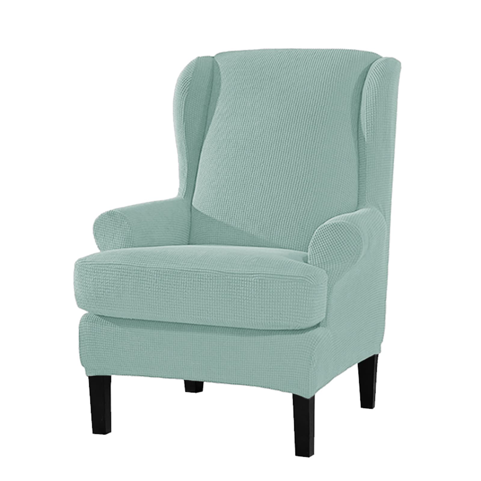 YOPOIY Stretch Thick Wing Chair Cover Jacquard Solid Color Wing Chair Slipcovers Removable Soft Wingback Chair Covers for Living Room Bedroom Hotel -Mint Green
