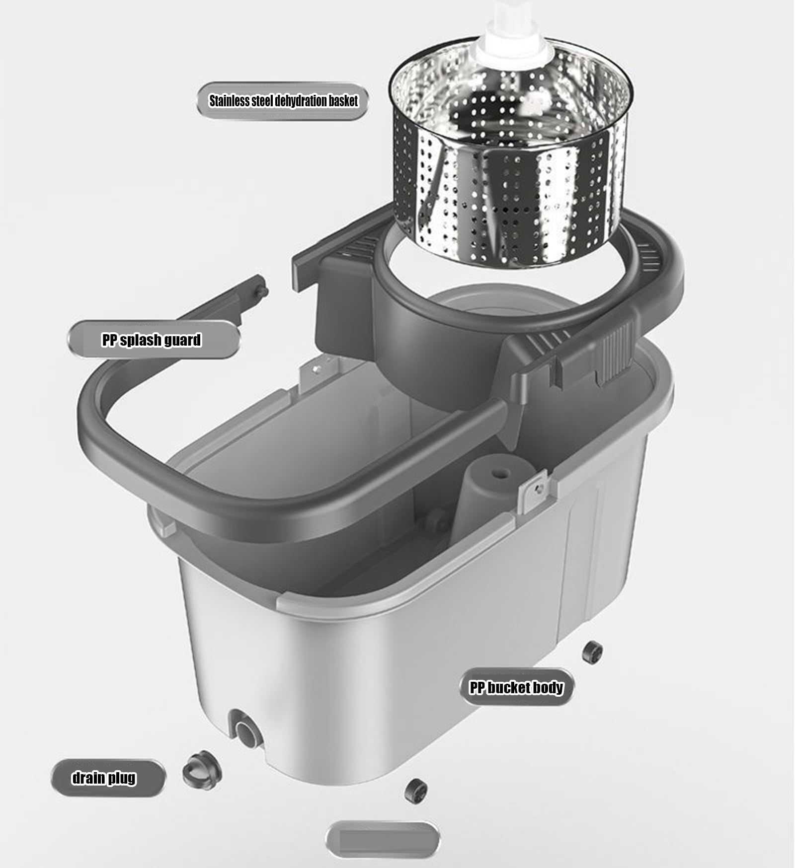 Deep Clean - Juego de fregona giratoria y cubo, incluye 2 cabezales de fregona de microfibra súper absorbentes, cubo de pedal con protector contra salpicaduras para evitar rociar