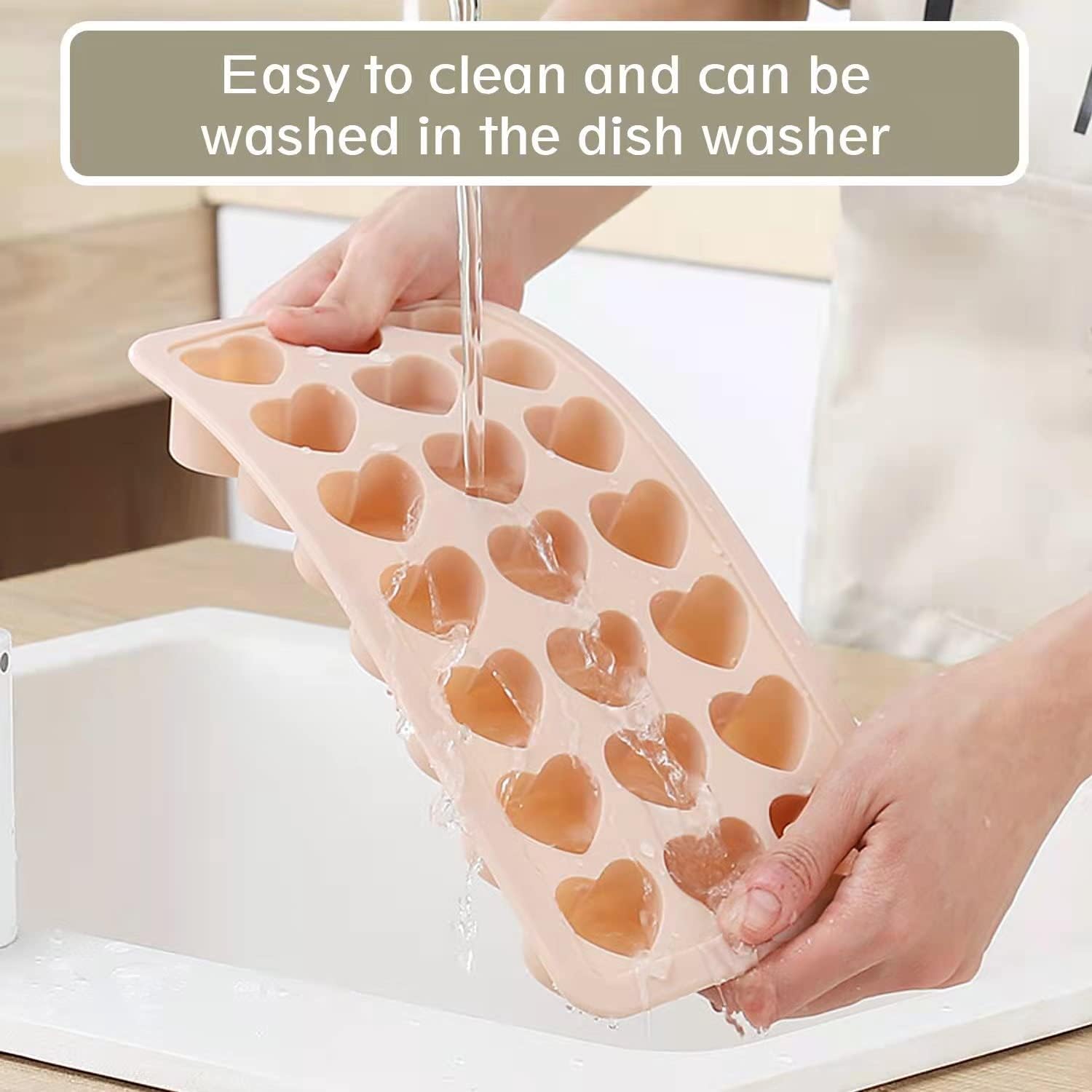 Heart Shape Ice Cube Tray, 21 Holes Silicone Ice Cube with Removable