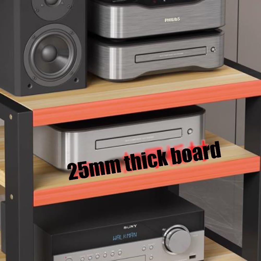 Armadietto HiFi a 3 livelli, supporto mobile AV per dispositivi di streaming, ripiani multimediali desktop, design noce chiaro